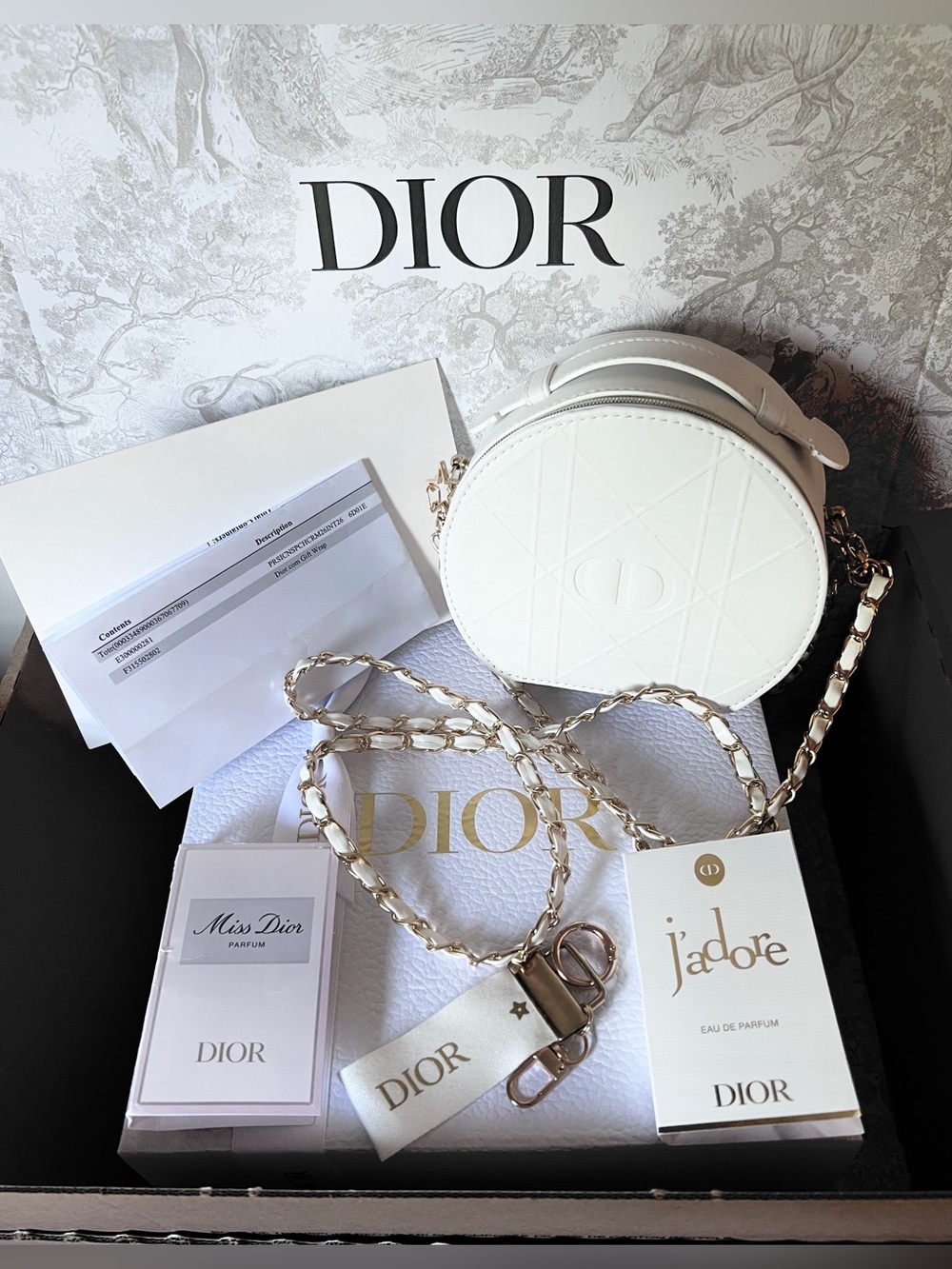 Dior Bag White Quilted Straps Crossbody Shoulder Cosmetic Makeup Platinum Gift